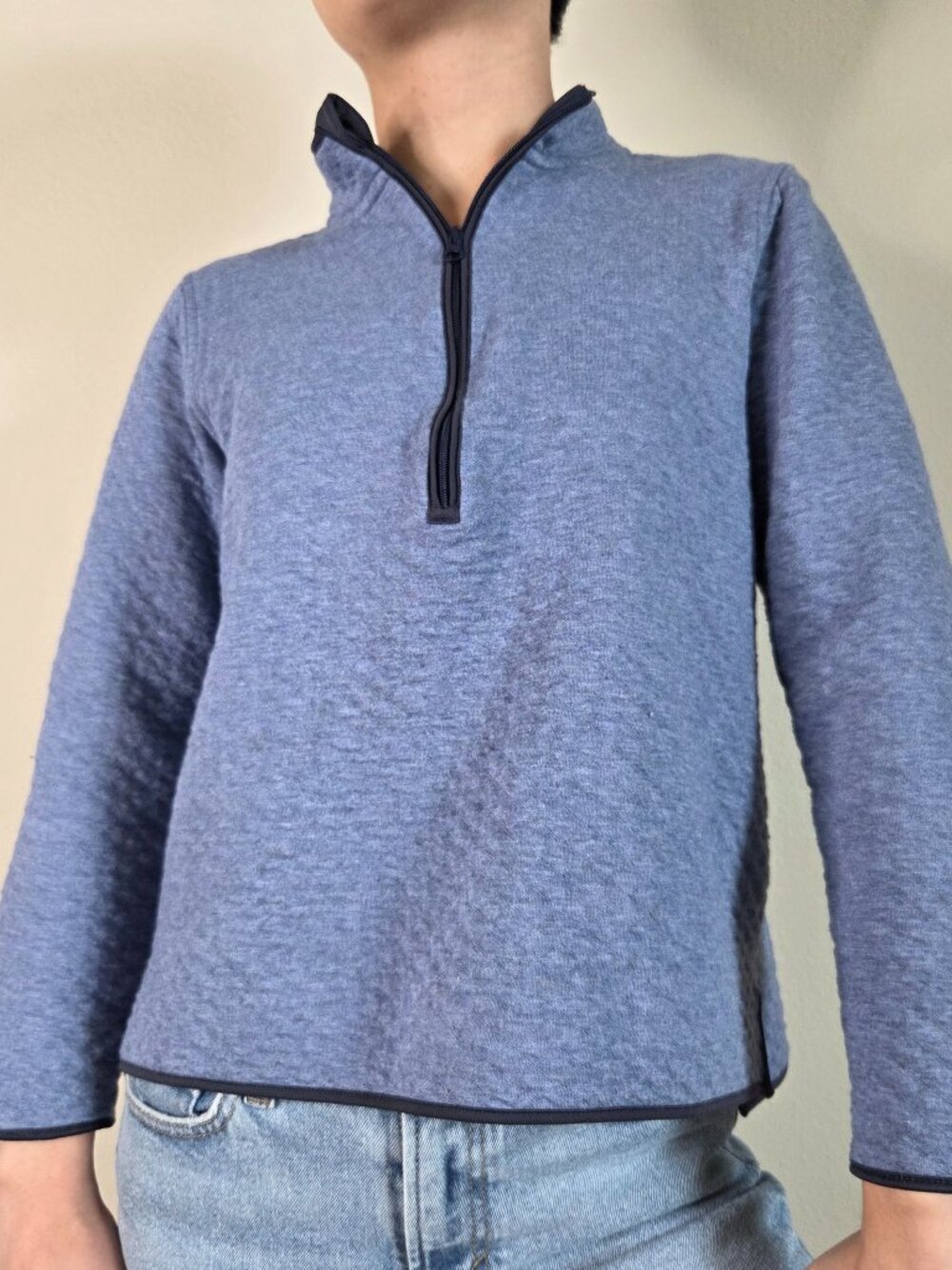 J. Jill Blue Quilted Quarter-Zip with Mock Neck - XS